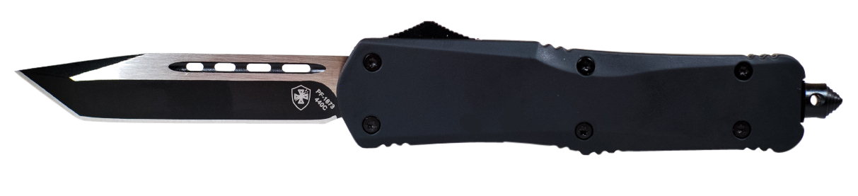 Templar Knife LBR231 Black Rubber Gen II Large 3.50" OTF Tanto Plain Black Oxide Stonewashed Black 440C SS Blade/5.25" Black Rubber/Aluminum Handle Features Glass Breaker Includes Pocket Clip/Sheath