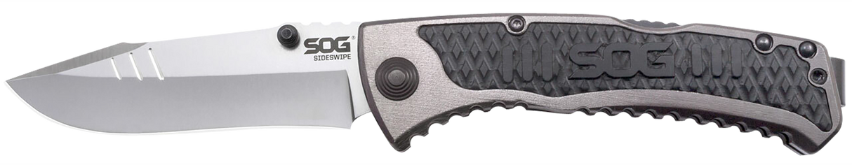 S.O.G SOGSW1011CP Sideswipe3.40" Folding Clip Point Plain Bead Blasted 7Cr15MoV SS Blade Gray Anodized Aluminum/G10 Handle Includes Belt Clip