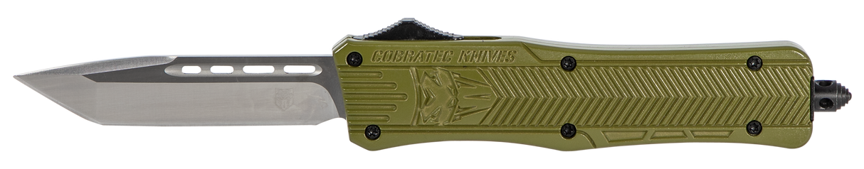 CobraTec Knives MODCTK1MTNS CTK-1Medium 3" OTF Tanto Plain D2 Steel Blade/OD Green Aluminum Handle Features Glass Breaker Includes Pocket Clip