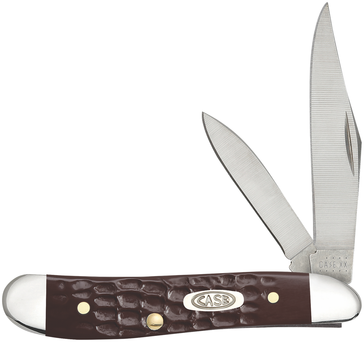 Case 00046 Peanut2.10"/1.53" Folding Clip/Pen Plain As-Ground Tru-Sharp SS Blade/Brown Jigged Synthetic Handle