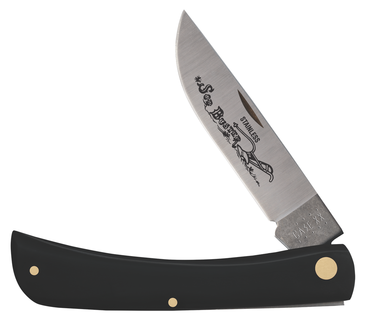 Case 00092 Sod Buster3.70" Folding Skinner Plain Etched As-Ground Tru-Sharp SS Blade/Smooth Black Synthetic Handle