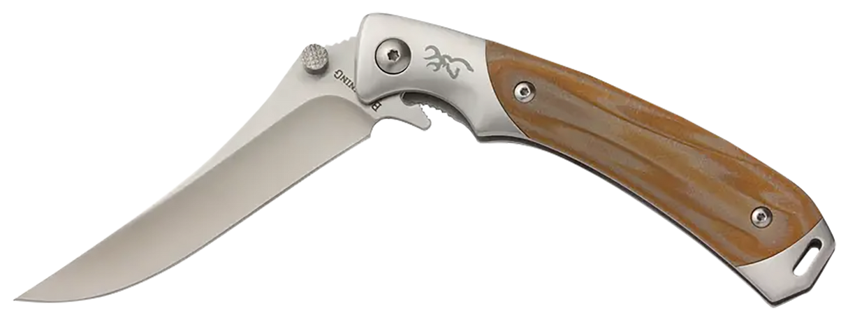 Browning 3220330 Wicked Wing3.50" Folding Trailing Point Plain Satin 7Cr17MoV SS Blade Amber/Satin G10/SS Handle Includes Pocket Clip