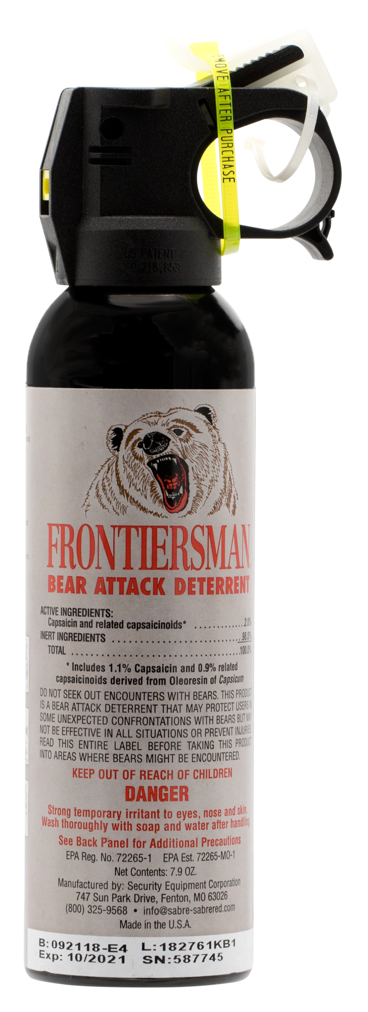 Sabre FBAD03 Frontiersman Bear Spray Effective 30 ft 7.90 oz Aerosol Repels Bears