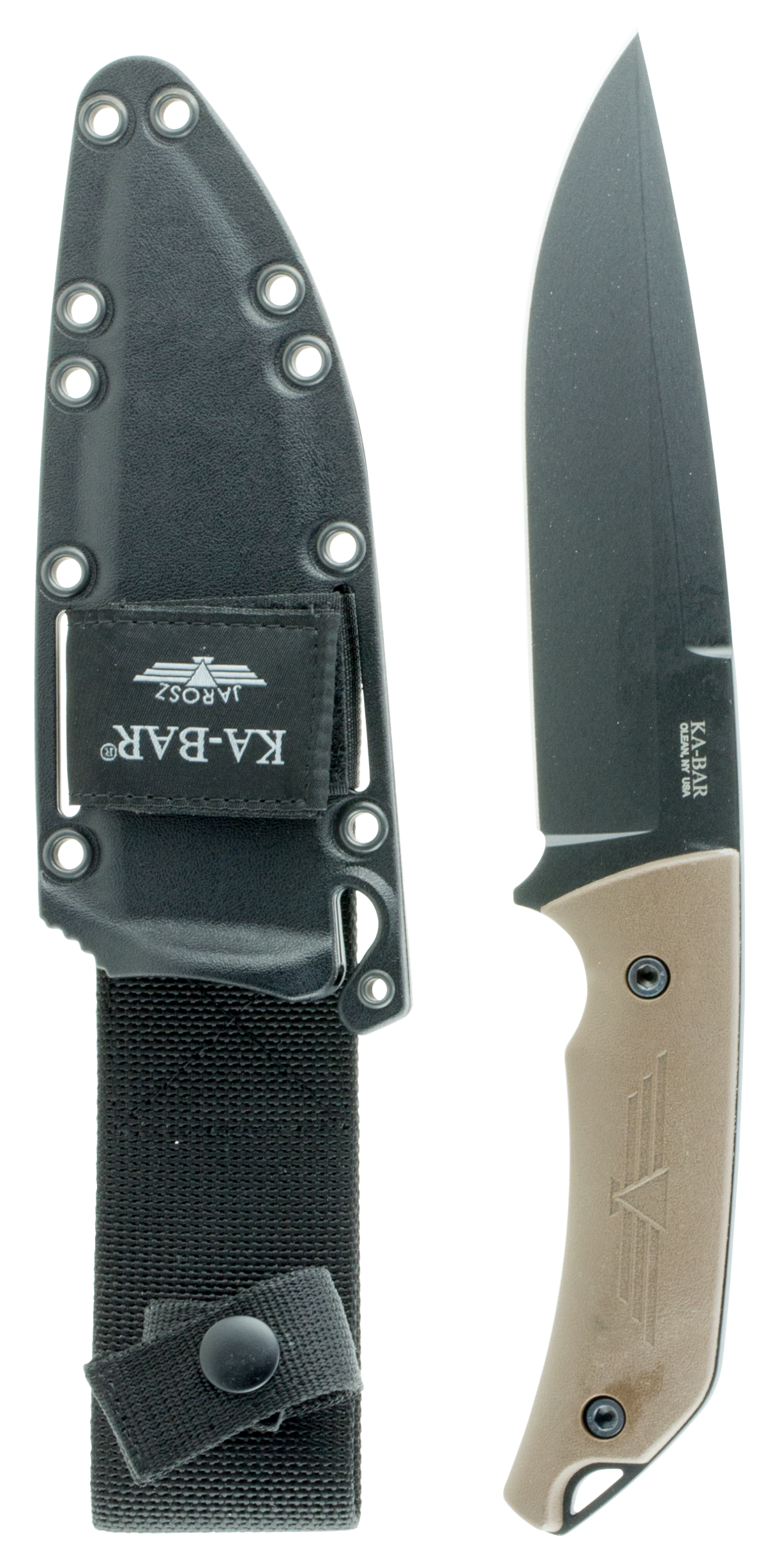 Ka-Bar 7503 Jarosz Turok 6.25" Fixed Clip Point Plain Black 1095 Cro-Van Blade Brown Ultramid Handle Includes Sheath