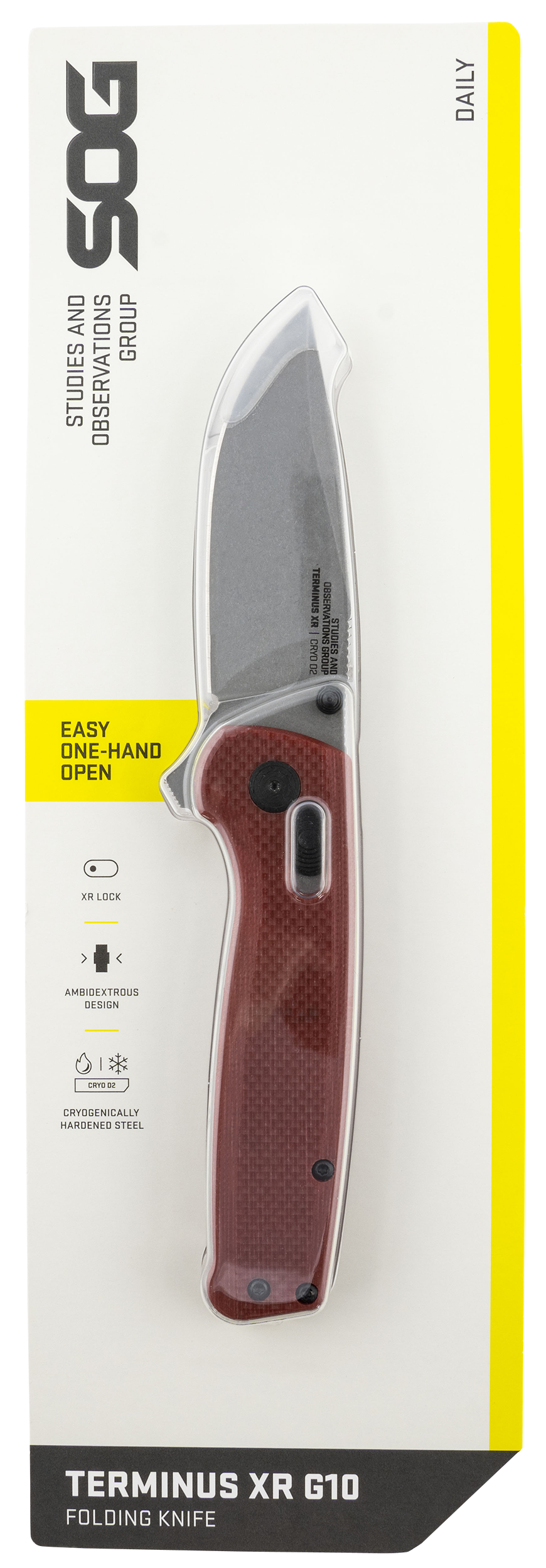 S.O.G SOGTM1023CP Terminus XR 2.95" Folding Clip Point Plain Stonewashed D2 Steel Blade Crimson Textured G10 Handle Includes Pocket Clip