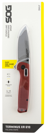 S.O.G SOGTM1023CP Terminus XR 2.95" Folding Clip Point Plain Stonewashed D2 Steel Blade Crimson Textured G10 Handle Includes Pocket Clip