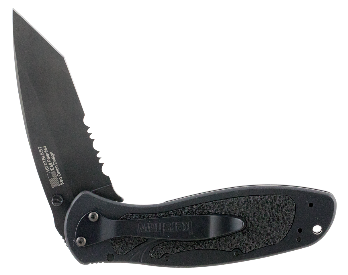 Kershaw 1670TBLKST Blur3.40" Folding Tanto Part Serrated Black DLC 14C28N Steel Blade Black Anodized Aluminum Handle Includes Pocket Clip