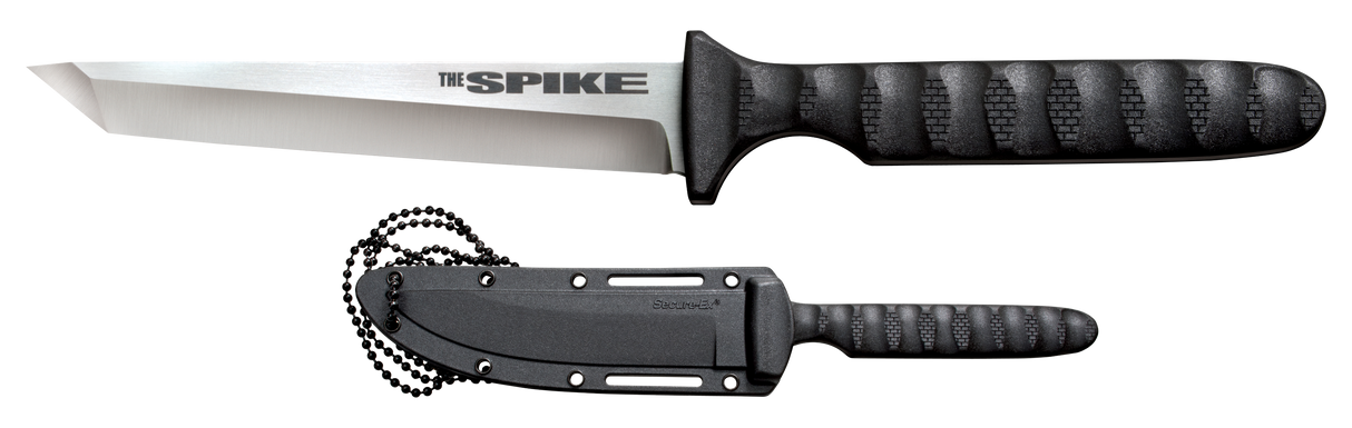 Cold Steel CS53NCT Spike4" Fixed Tanto Plain Cryo 4116 SS Blade/Black Scalloped Griv-Ex Handle Includes Bead Chain Lanyard/Sheath